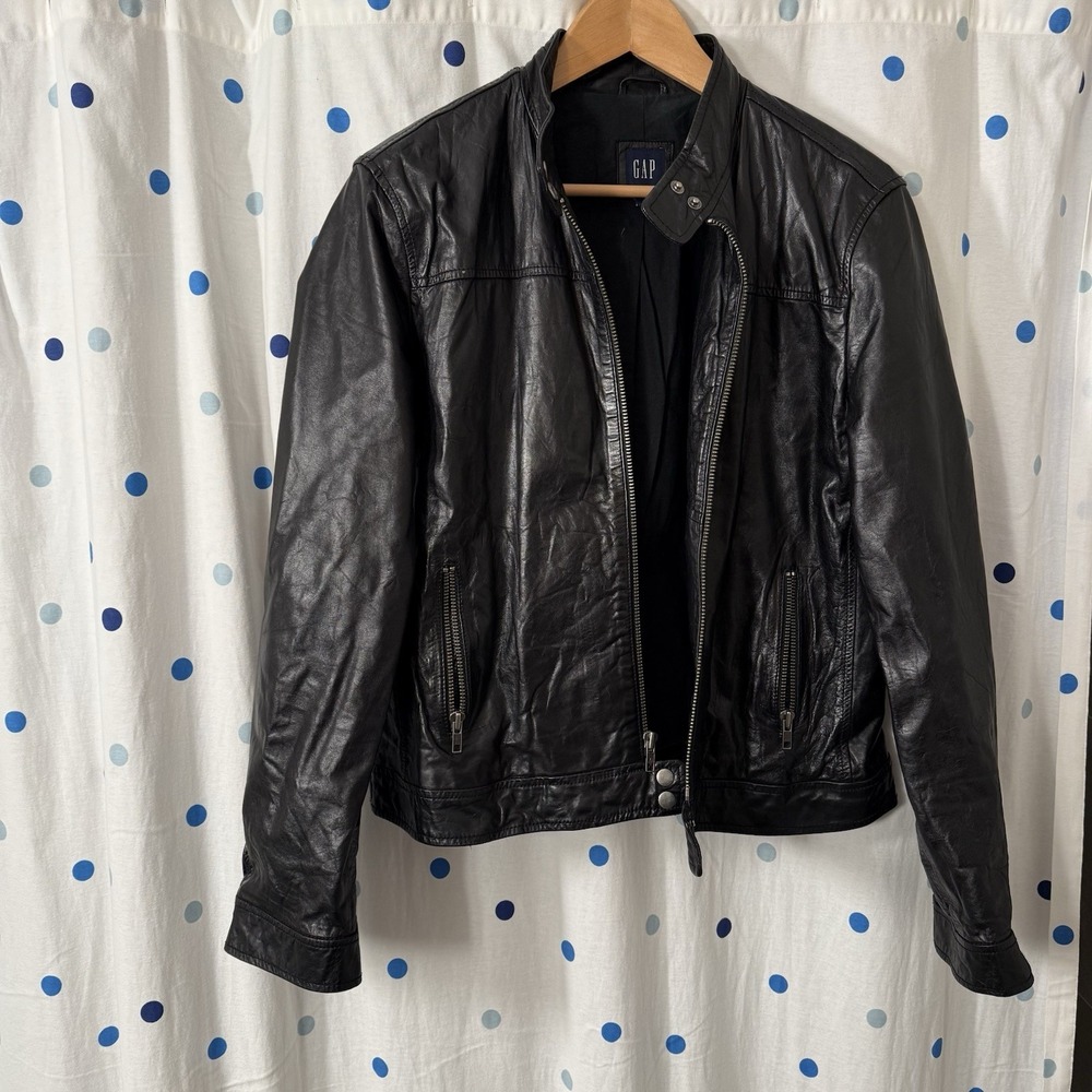 Vintage‎ 2006 Gap Leather Jacket Black Size XL Women's Stand Collar Lined
